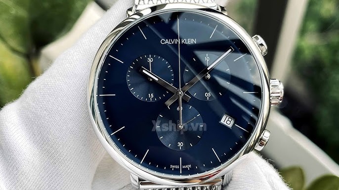 Calvin Klein High Noon Chronograph Blue Dial Silver Mesh Bracelet Watch for Men - K8M2712N Watches Calvin Klein   