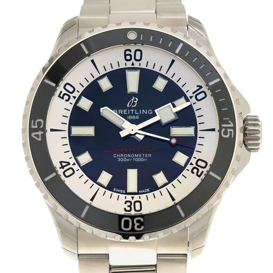 Breitling Superocean Automatic 44mm Blue Dial Silver Steel Strap Watch for Men - A17376211C1A1 Watches Breitling   