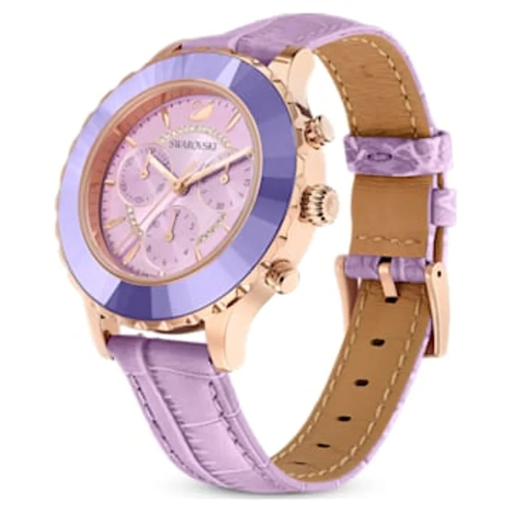 Swarovski Octea Lux Chrono Pink Dial Pink Leather Strap Watch for Women - 5452501 Watches Swarovski   