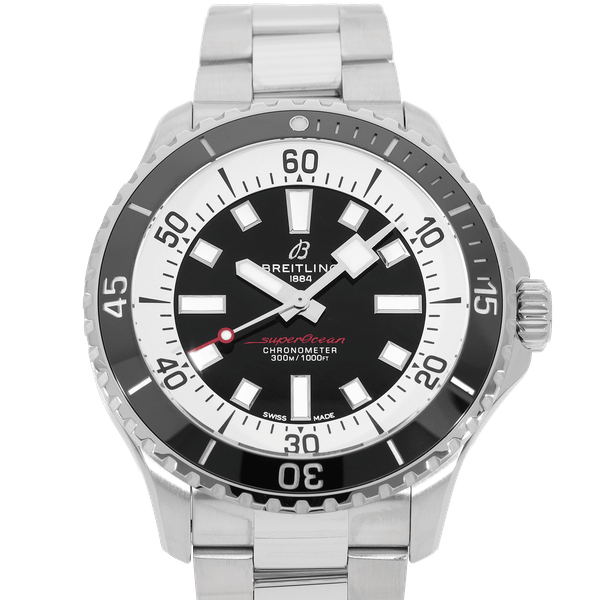 Breitling Superocean Automatic 44mm Black Dial Silver Steel Strap Watch for for Men - A17376211B1A1 Watches Breitling   