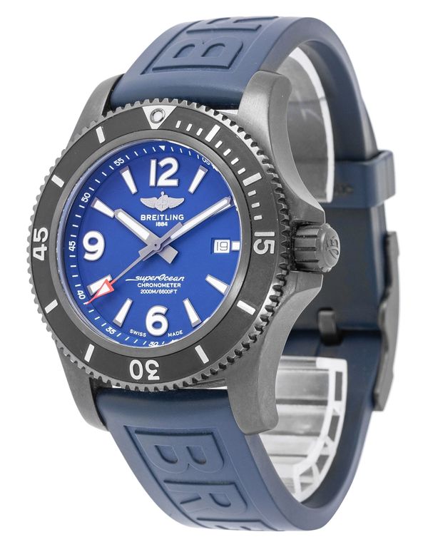 Breitling Superocean Automatic 46mm Blue Dial Blue Rubber Strap Watch for Men - M17368D71C1S1 Watches Breitling   