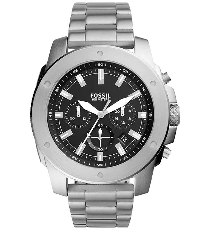 Fossil Modern Machine Black Dial Silver Steel Strap Watch for Men - FS4926 Watches Fossil   