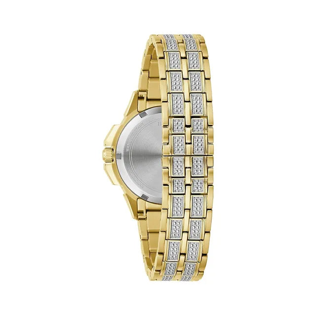 Bulova Crystal Collection Silver Crystal Dial Gold Steel Strap Watch for Women - 98L228 Watches Bulova   