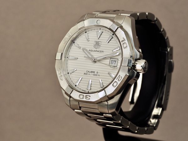 Tag Heuer Aquaracer Automatic 41mm White Dial Silver Steel Strap Watch for Men - WAY2111.BA0928 Watches Tag Heuer   