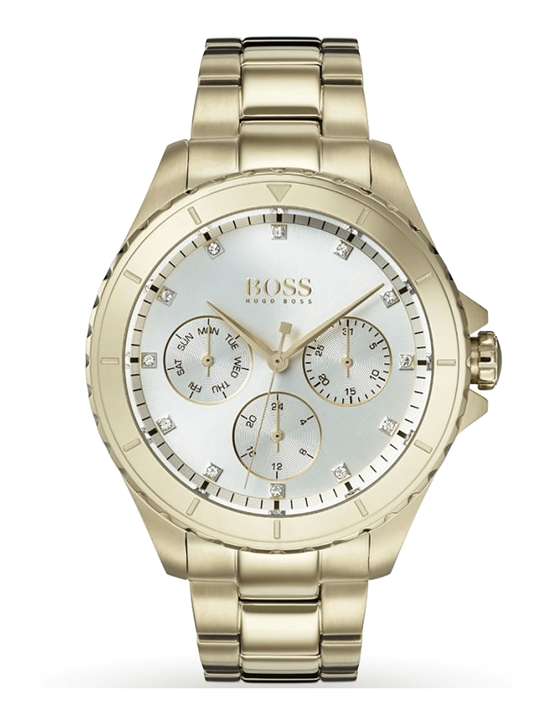 Hugo Boss Premiere White Dial Gold Steel Strap Watch for Women - 1502445 Watches Hugo Boss   