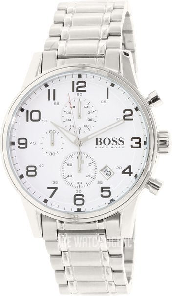 Hugo Boss Aeroliner Chronograph White Dial Silver Steel Strap Watch for Men - 1513182 Watches Hugo Boss   