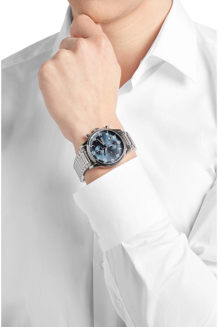 Hugo Boss Aeroliner Blue Dial Silver Steel Strap Watch for Men - 1513183 Watches Hugo Boss   