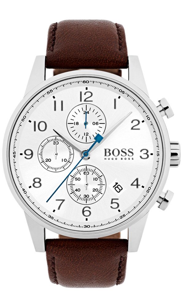 Hugo Boss Navigator White Dial Brown Leather Strap Watch for Men - 1513495 Watches Hugo Boss   