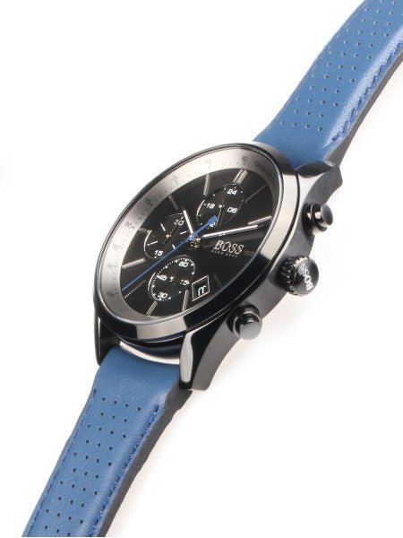 Hugo Boss Grand Prix Chronograph Black Dial Blue Leather Strap Watch for Men - 1513563 Watches Hugo Boss   