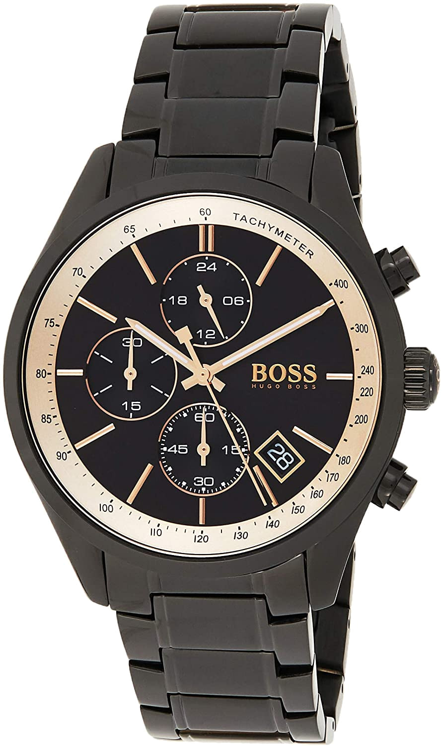 Hugo Boss Grand Prix Black Dial Black Steel Strap Watch for Men - 1513578 Watches Hugo Boss   