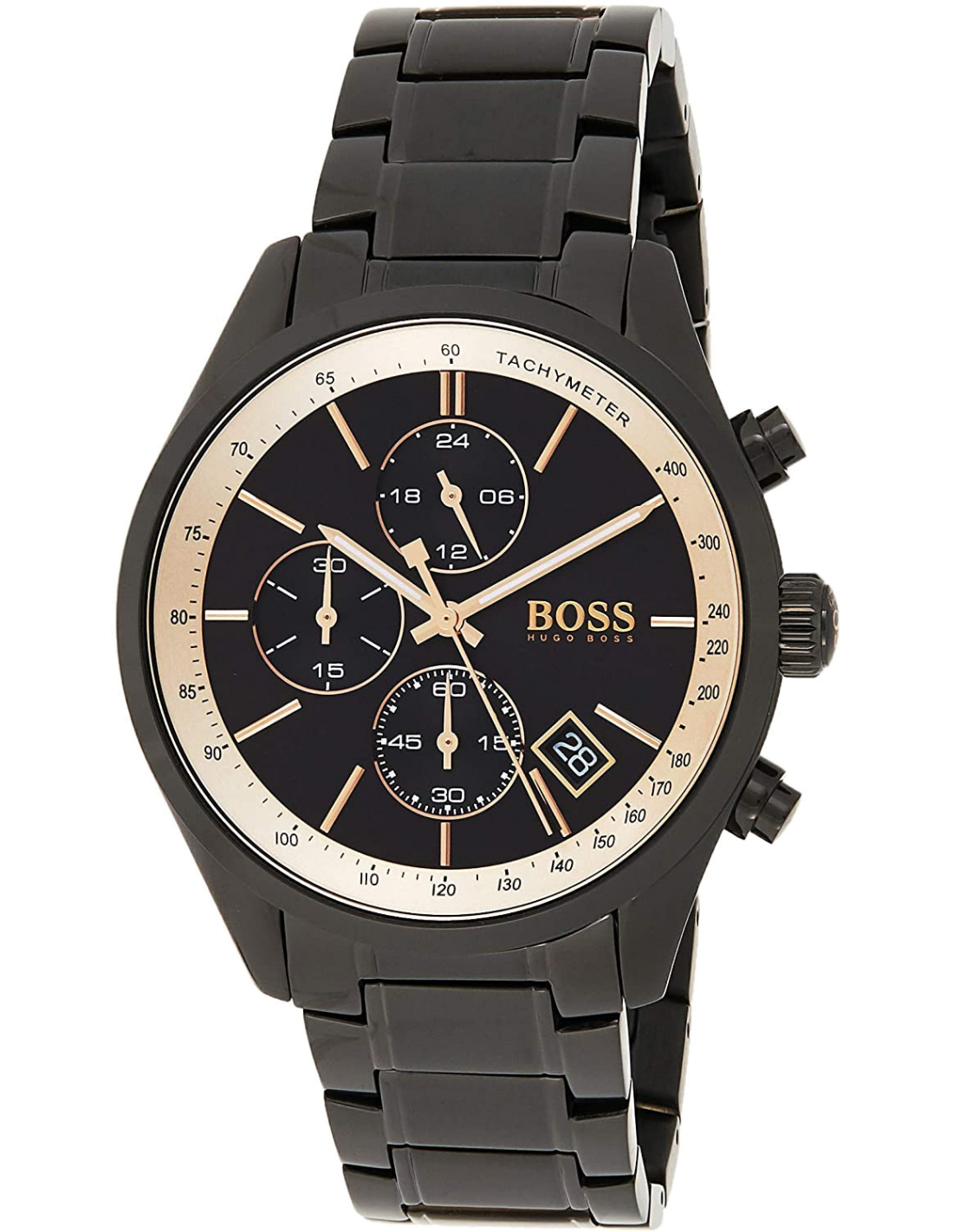 Hugo Boss Grand Prix Black Dial Black Steel Strap Watch for Men - 1513578 Watches Hugo Boss   