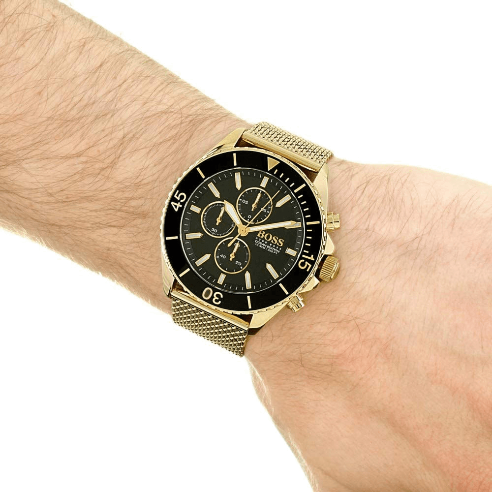 Hugo Boss Admiral Chronograph Black Dial Gold Mesh Bracelet Watch for Men - 1513906 Watches Hugo Boss   