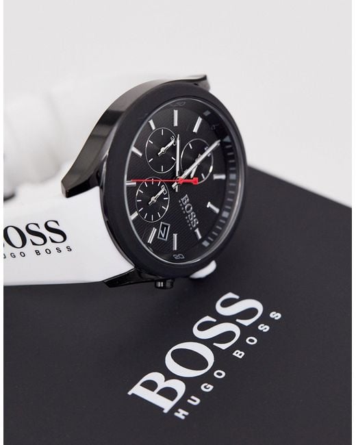 Hugo Boss Velocity Black Dial White Rubber Strap Watch for Men - 1513718 Watches Hugo Boss   