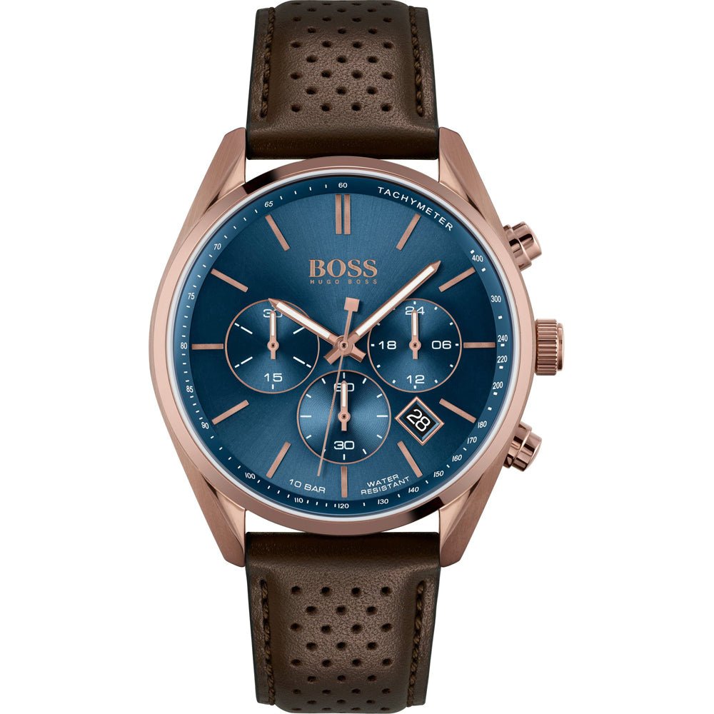 Hugo Boss Champion Blue Dial Brown Leather Strap Watch for Men - 1513817 Watches Hugo Boss   