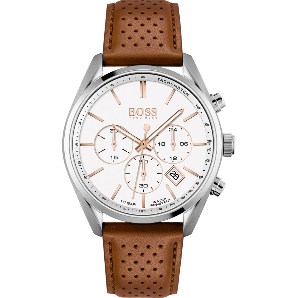 Hugo Boss Champion White Dial Brown Leather Strap Watch for Men - 1513879 Watches Hugo Boss   