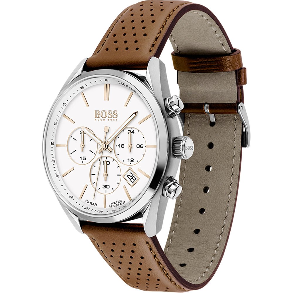 Hugo Boss Champion White Dial Brown Leather Strap Watch for Men - 1513879 Watches Hugo Boss   