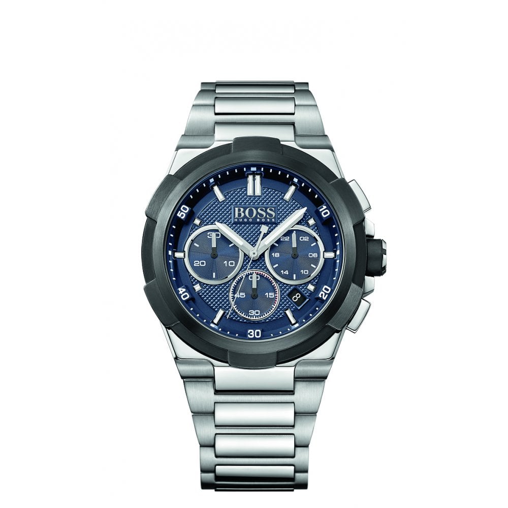 Hugo Boss Supernova Blue Chronograph Dial Silver Steel Strap Watch for Men - 1513360 Watches Hugo Boss   