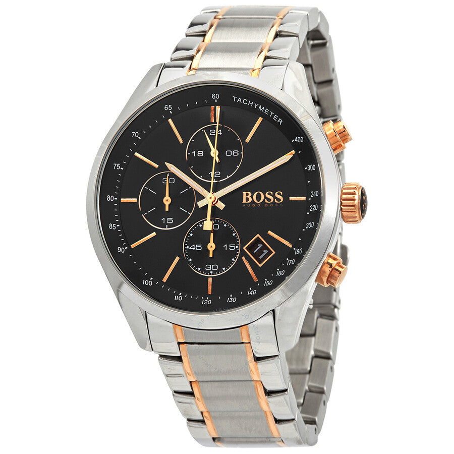 Hugo Boss Grand Prix Black Dial Two Tone Steel Strap Watch for Men - 1513473 Watches Hugo Boss   