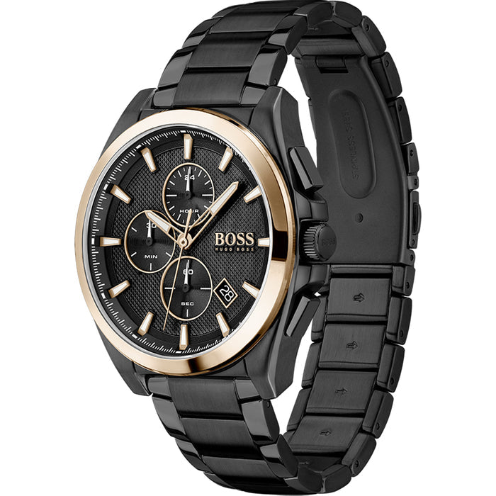 Hugo Boss Grand Prix Black Dial Black Steel Strap Watch for Men - 1513578 Watches Hugo Boss   