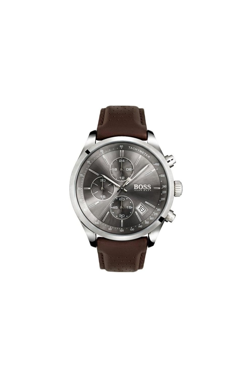 Hugo Boss Grand Prix Grey Dial Brown Leather Strap Watch for Men -  1513476 Watches Hugo Boss   