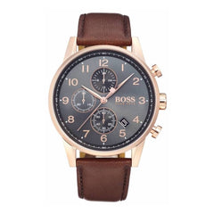 Hugo Boss Navigator Grey Dial Brown Leather Strap Watch for Men - 1513496 Watches Hugo Boss   