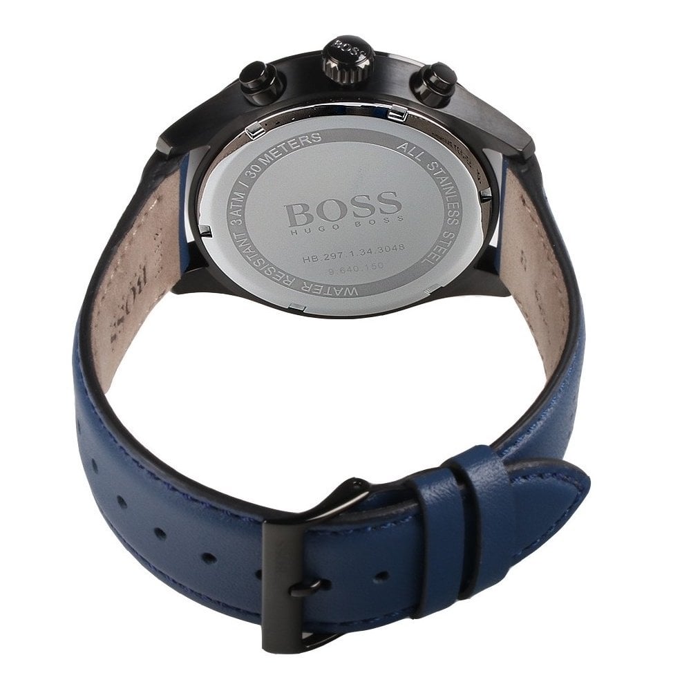 Hugo Boss Grand Prix Chronograph Black Dial Blue Leather Strap Watch for Men - 1513563 Watches Hugo Boss   