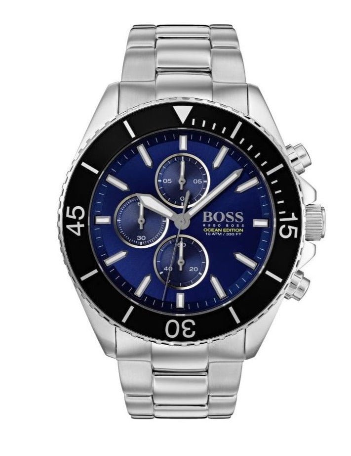 Hugo Boss Ocean Edition Chronograph Blue Dial Silver Steel Strap Watch for Men - 1513704 Watches Hugo Boss   