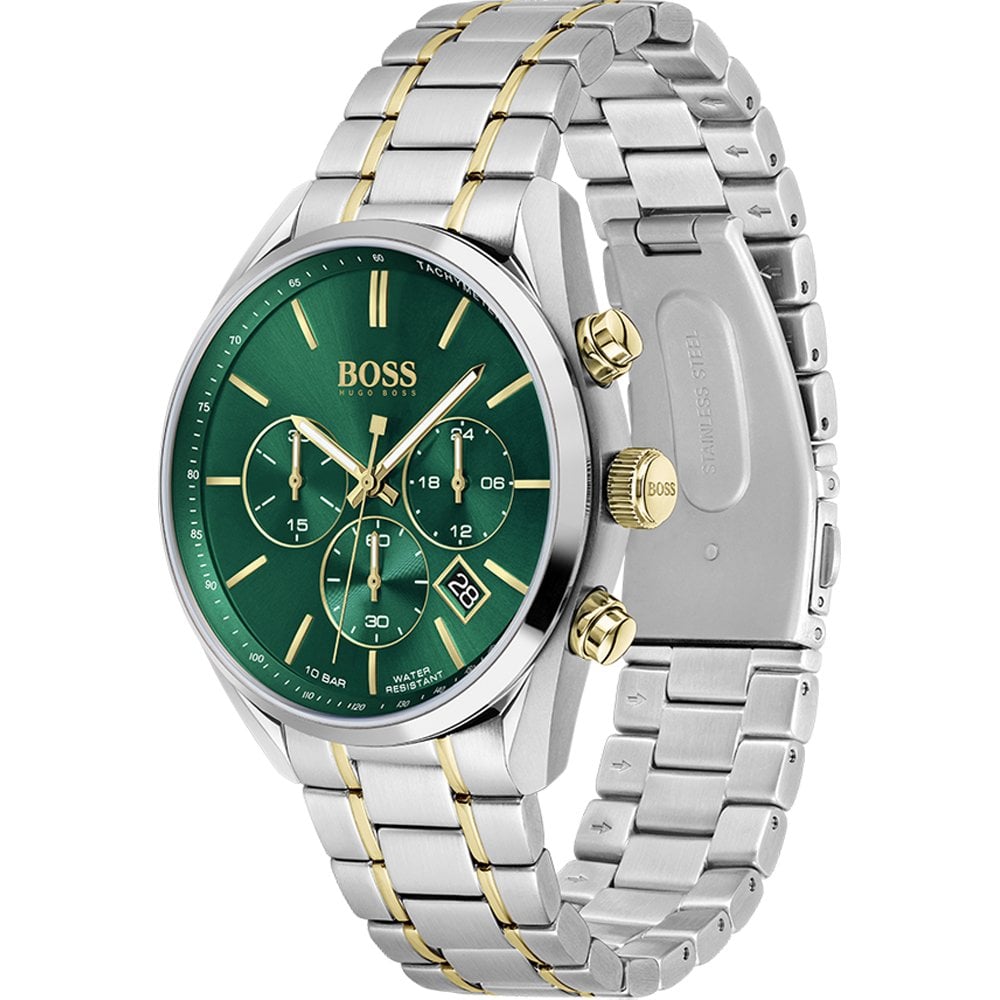 Hugo Boss Champion Green Dial Silver Steel Strap Watch for Men - 1513878 Watches Hugo Boss   