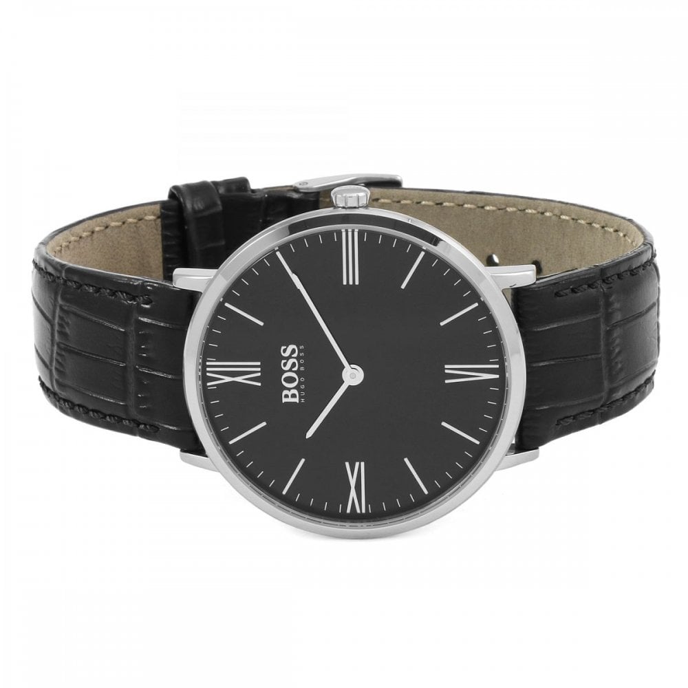 Hugo Boss Jackson Black Dial Black Leather Strap Watch for Men - 1513369 Watches Hugo Boss   