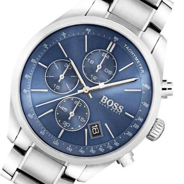 Hugo Boss Grand Prix Blue Dial Silver Steel Strap Watch for Men - 1513478 Watches Hugo Boss   