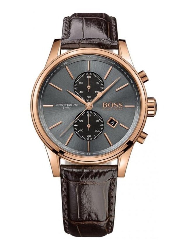 Hugo Boss Jet Grey Dial Brown Leather Strap Watch for Men - 1513281 Watches Hugo Boss   