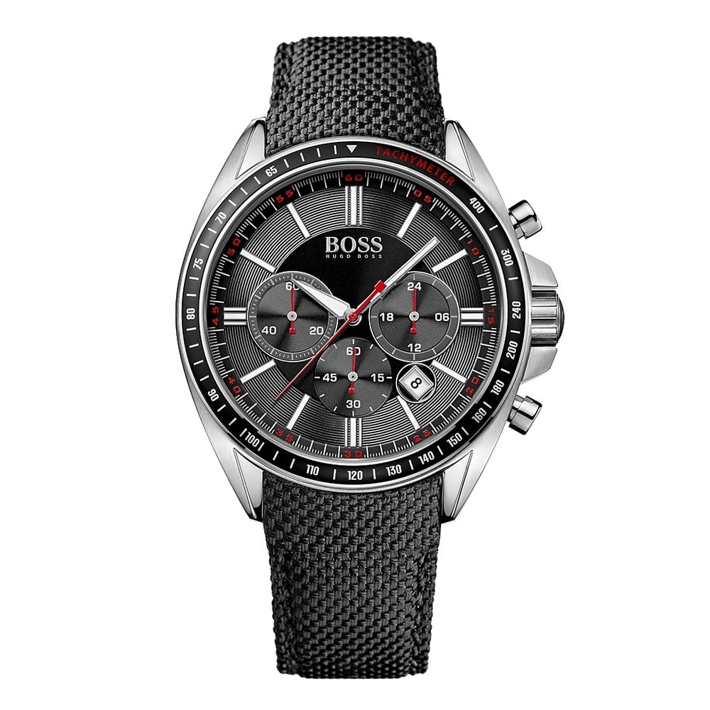 Hugo Boss Driver Black Dial Black Nylon Strap Watch for Men -1513087 Watches Hugo Boss   