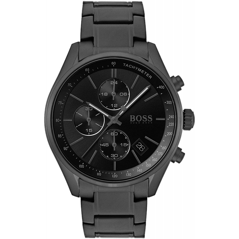 Hugo Boss Grand Prix Black Dial Black Steel Strap Watch for Men - 1513676 Watches Hugo Boss   