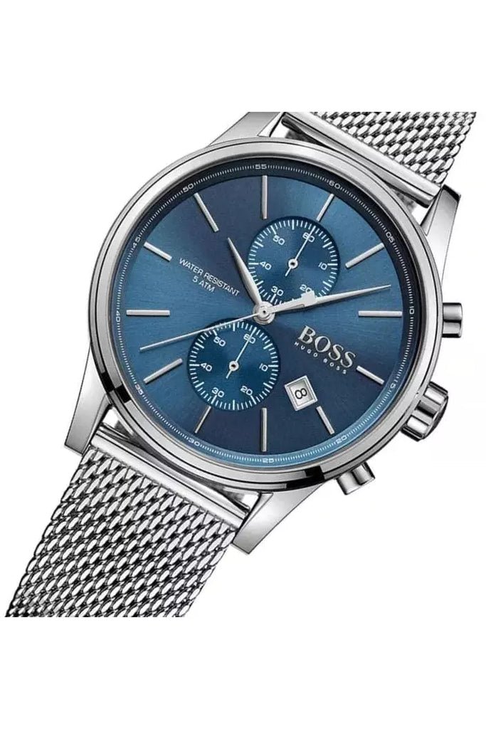 Hugo Boss Jet Blue Dial Silver Mesh Bracelet Watch for Men - 1513441 Watches Hugo Boss   