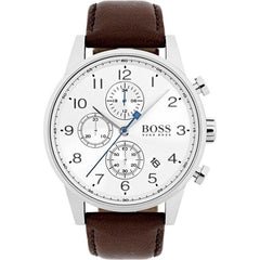 Hugo Boss Navigator White Dial Brown Leather Strap Watch for Men - 1513495 Watches Hugo Boss   