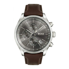 Hugo Boss Grand Prix Grey Dial Brown Leather Strap Watch for Men -  1513476 Watches Hugo Boss   