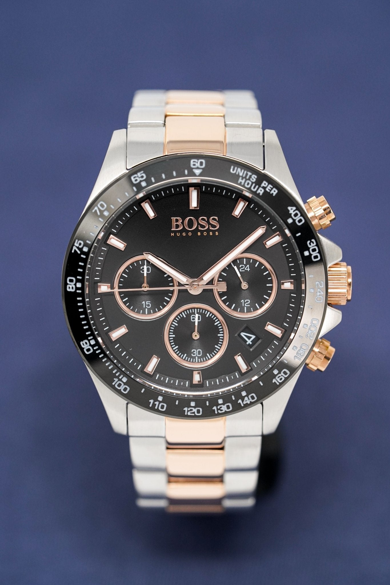 Hugo Boss Here Chronograph Black Dial Two Tone Steel Strap Watch for Men - 1513757 Watches Hugo Boss   