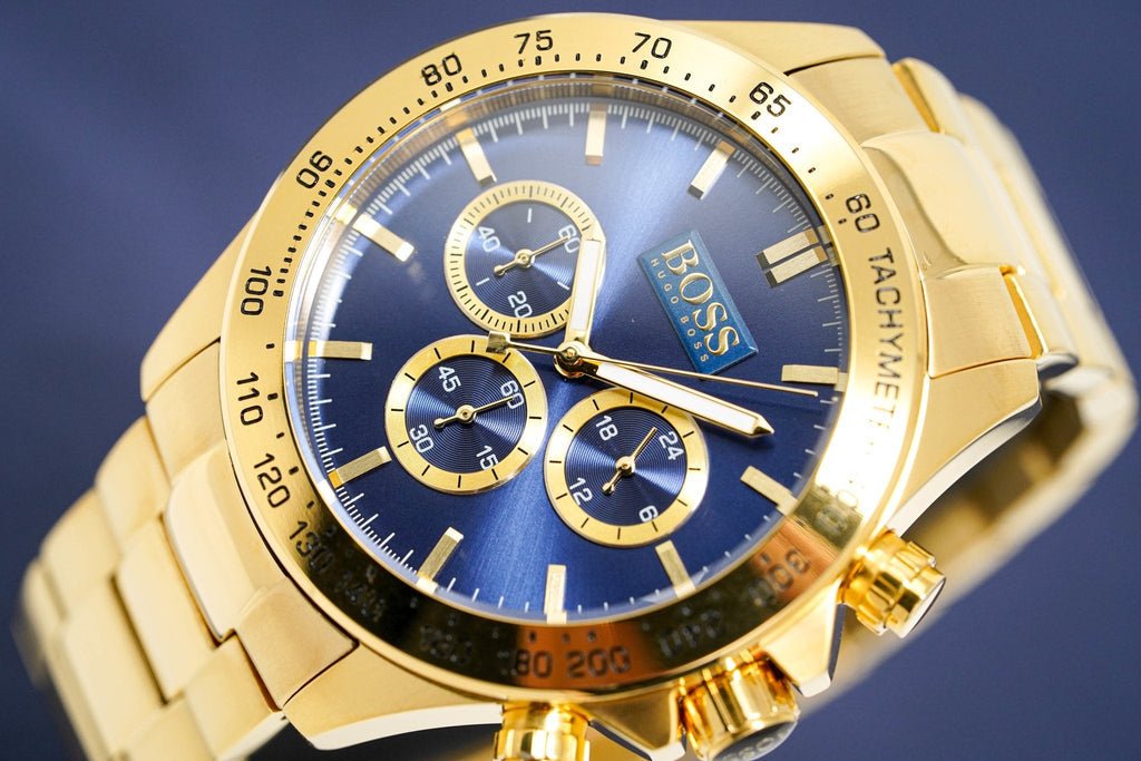 Hugo Boss Ikon Blue Dial Gold Steel Strap Watch for Men - 1513340 Watches Hugo Boss   