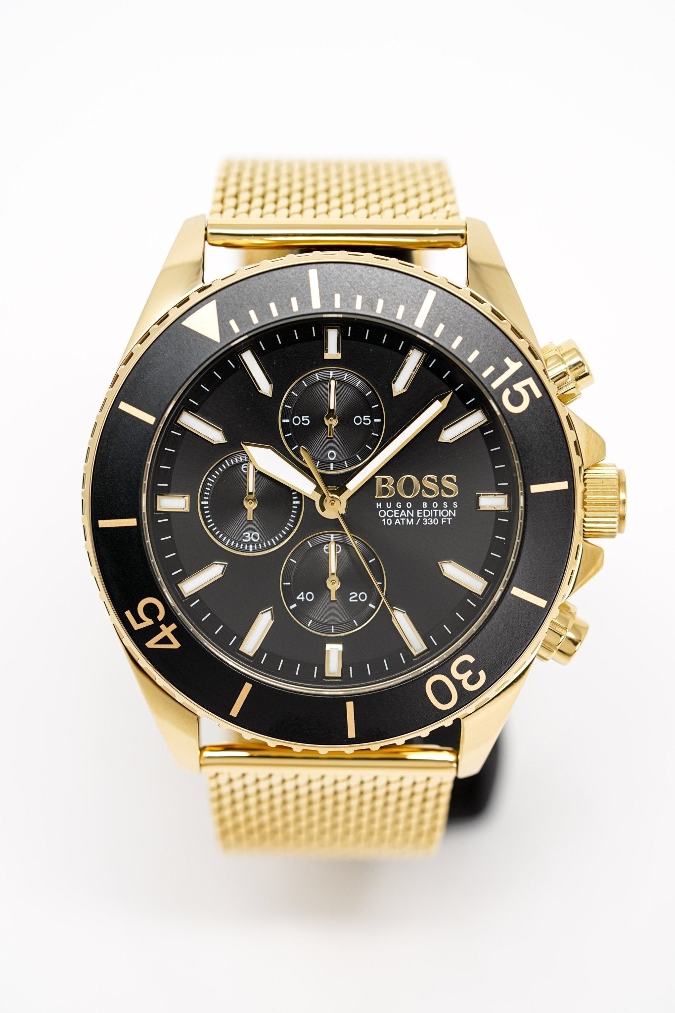 Hugo Boss Ocean Edition Black Dial Gold Mesh Bracelet Watch for Men - 1513703 Watches Hugo Boss   