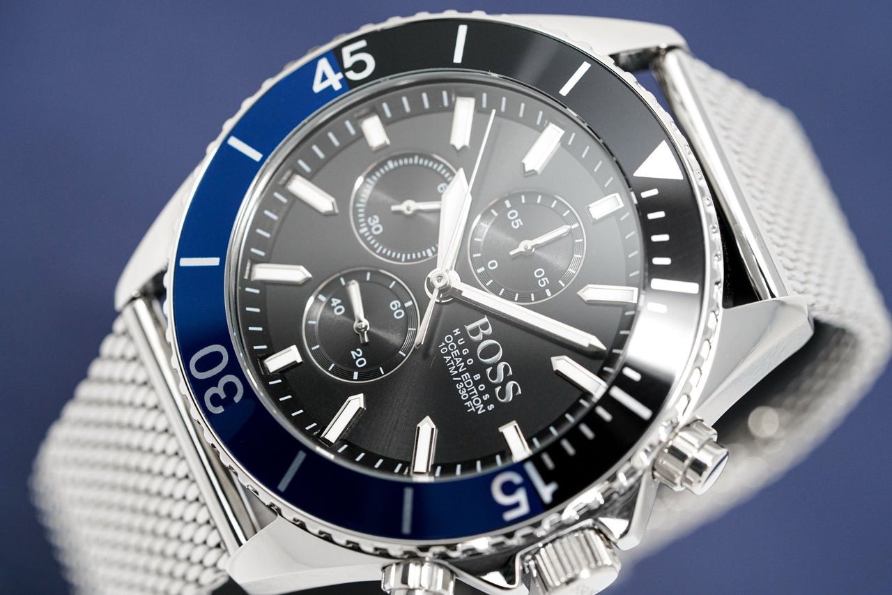 Hugo Boss Ocean Edition Black Dial Silver Mesh Strap Watch for Men - 1513742 Watches Hugo Boss   
