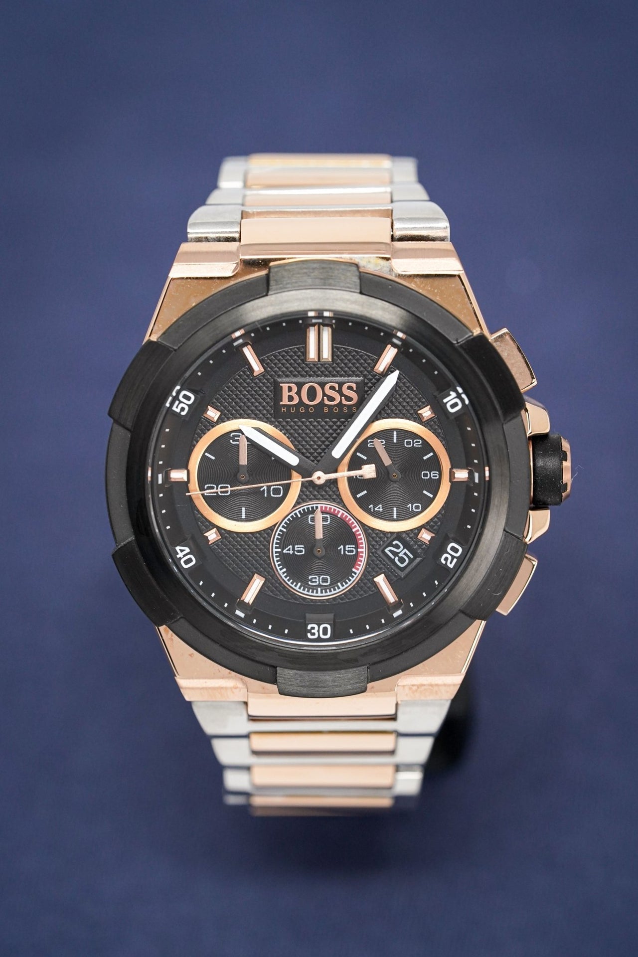 Hugo Boss Supernova Black Dial Two Tone Steel Strap Watch for Men - 1513358 Watches Hugo Boss   