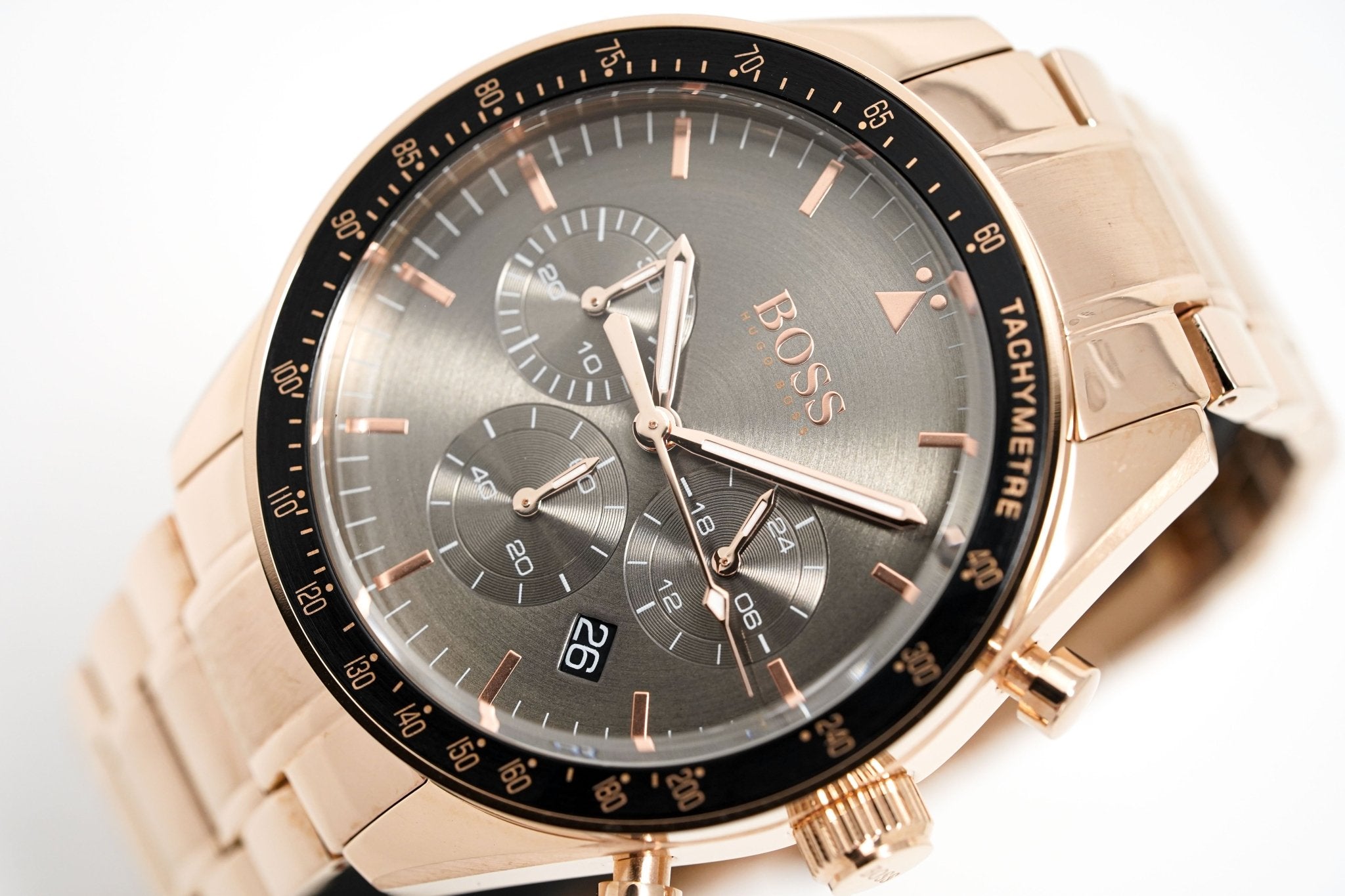 Hugo Boss Trophy Grey Dial Rose Gold Steel Strap Watch for Men - 1513632 Watches Hugo Boss   