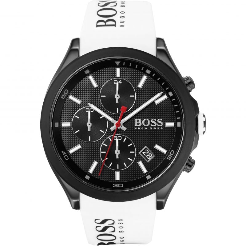 Hugo Boss Velocity Black Dial White Rubber Strap Watch for Men - 1513718 Watches Hugo Boss   