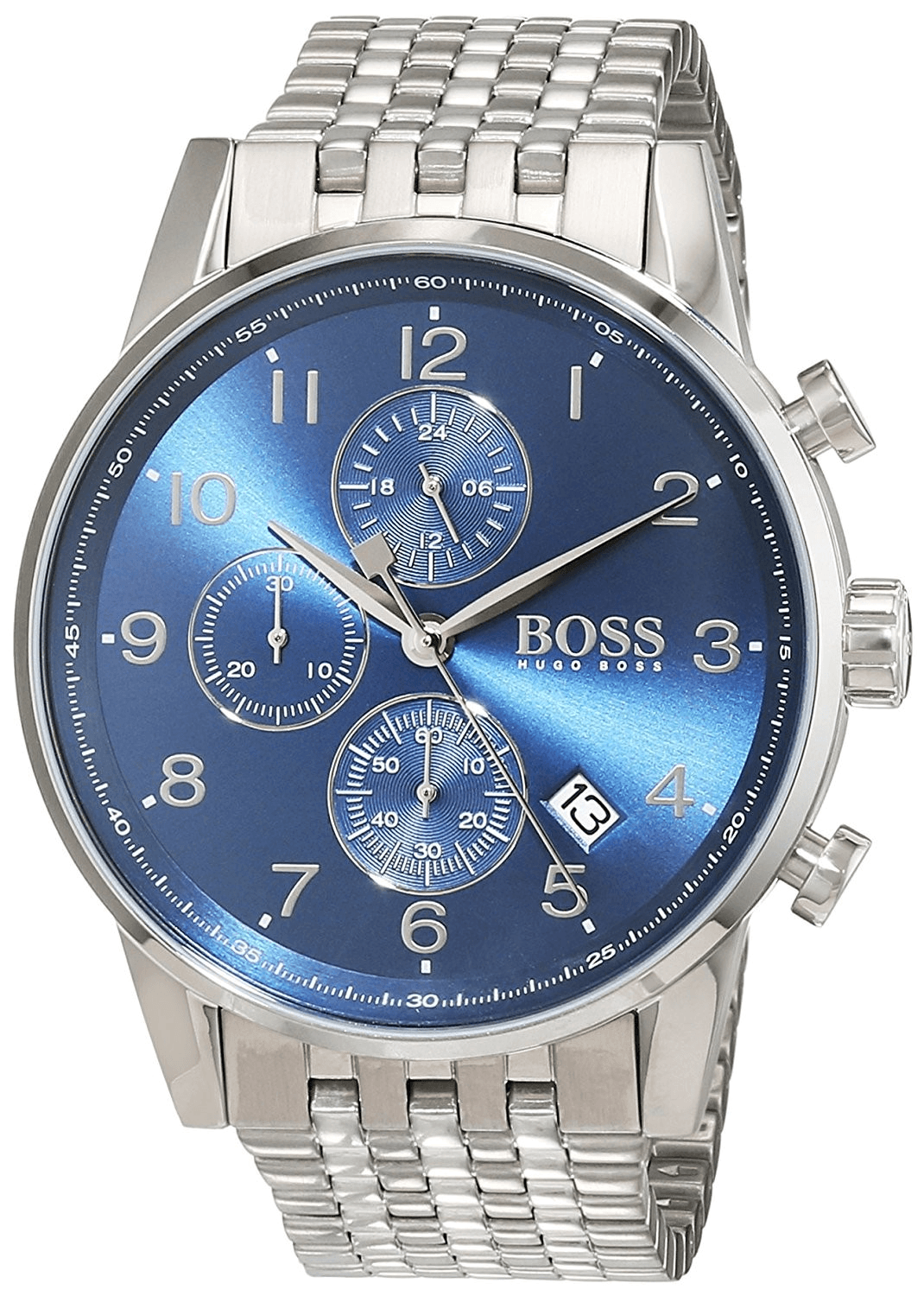 Hugo Boss Navigator Chronograph Blue Dial Silver Steel Strap Watch for Men - 1513498 Watches Hugo Boss   