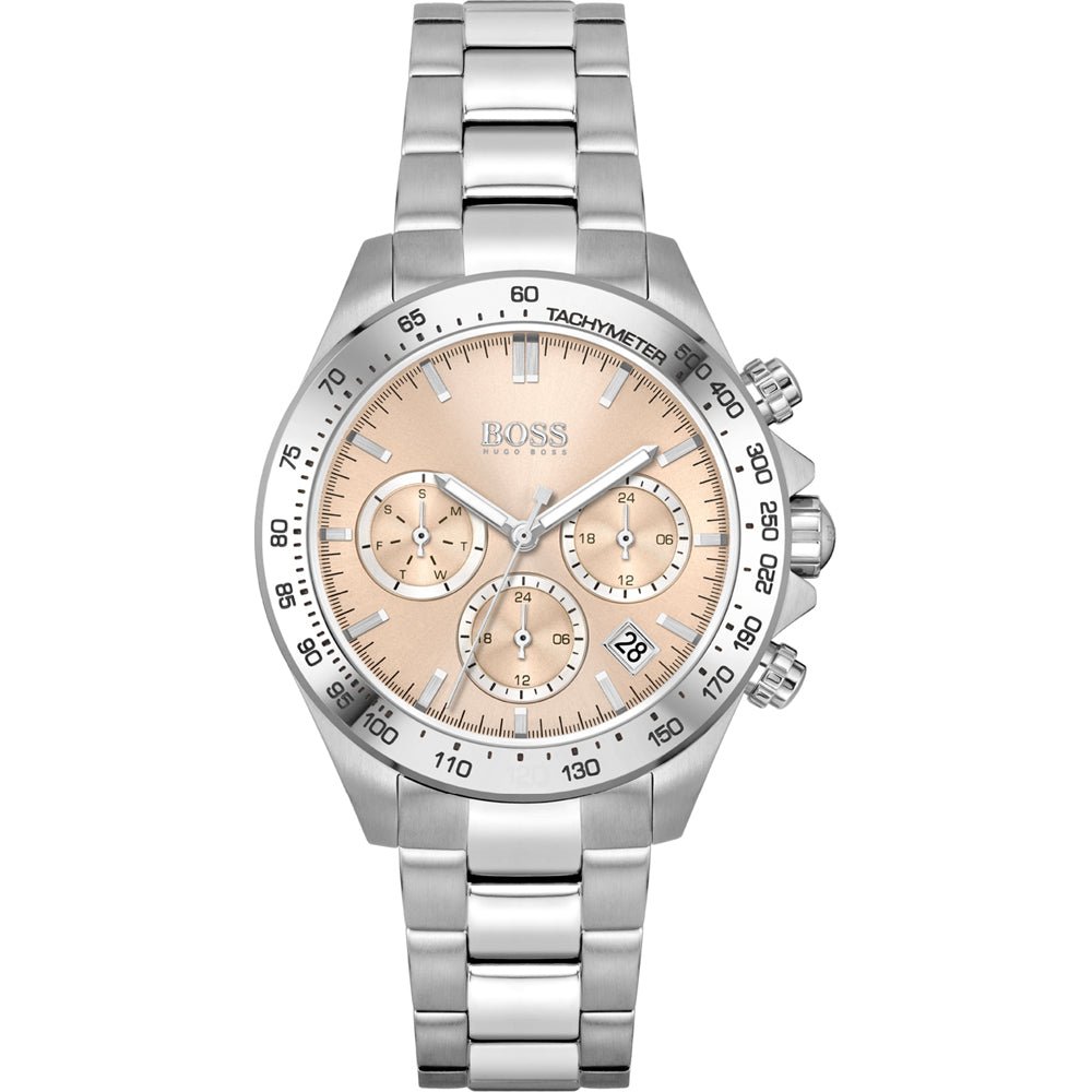 Hugo Boss Novia Pink Dial Silver Steel Strap Watch for Women - 1502615 Watches Hugo Boss   