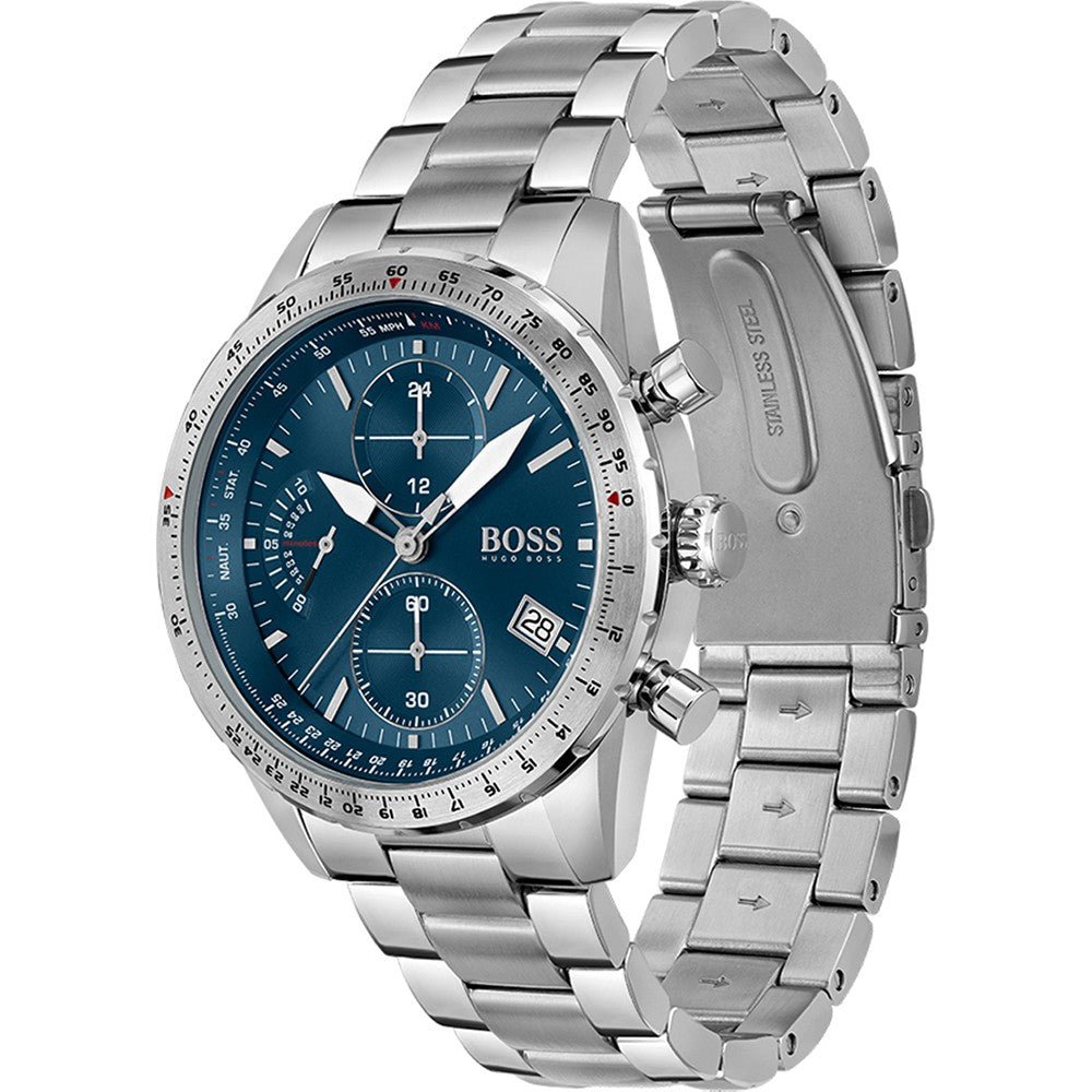 Hugo Boss Pilot Blue Dial Silver Steel Strap Watch for Men - 1513850 Watches Hugo Boss   