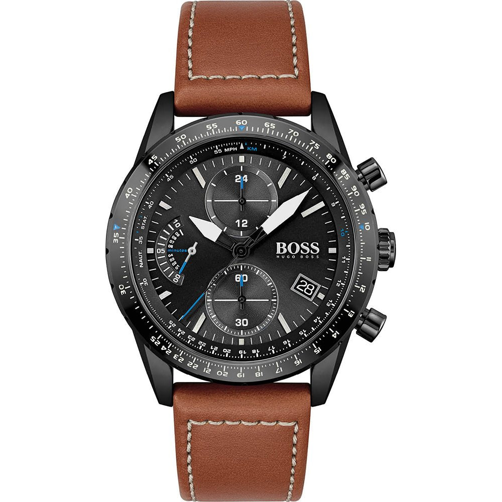 Hugo Boss Pilot Black Dial Brown Leather Strap Watch for Men - 1513851 Watches Hugo Boss   