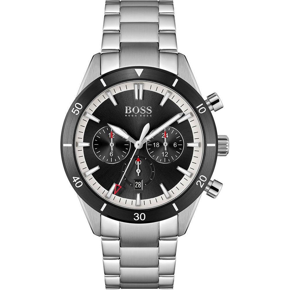 Hugo Boss Santiago Black Dial Silver Steel Strap Watch for Men - 1513862 Watches Hugo Boss   