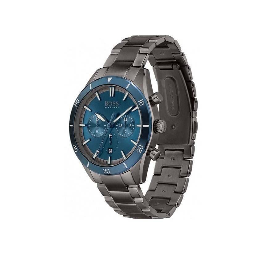 Hugo Boss Santiago Blue Dial Grey Steel Strap Watch for Men - 1513863 Watches Hugo Boss   