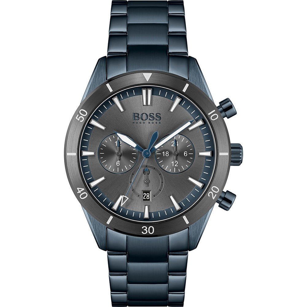 Hugo Boss Santiago Grey Dial Blue Steel Strap Watch for Men - 1513865 Watches Hugo Boss   